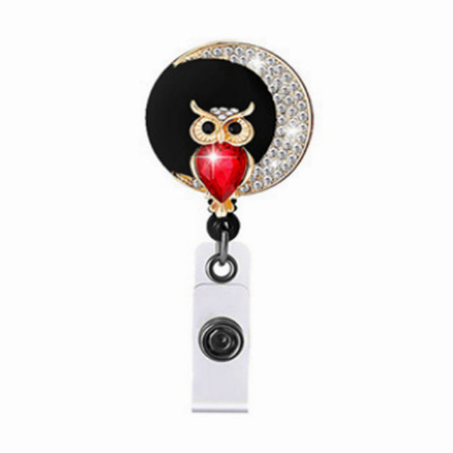 1PC ID Badge Moon Owl Retractable Easy-pull Buckle Anti-Lost Clip.