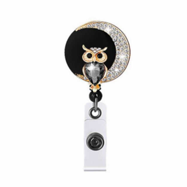 1PC ID Badge Moon Owl Retractable Easy-pull Buckle Anti-Lost Clip.