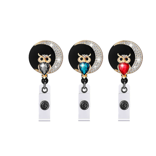 1PC  ID Badge Moon Owl Retractable Easy-pull Buckle Anti-Lost Clip.